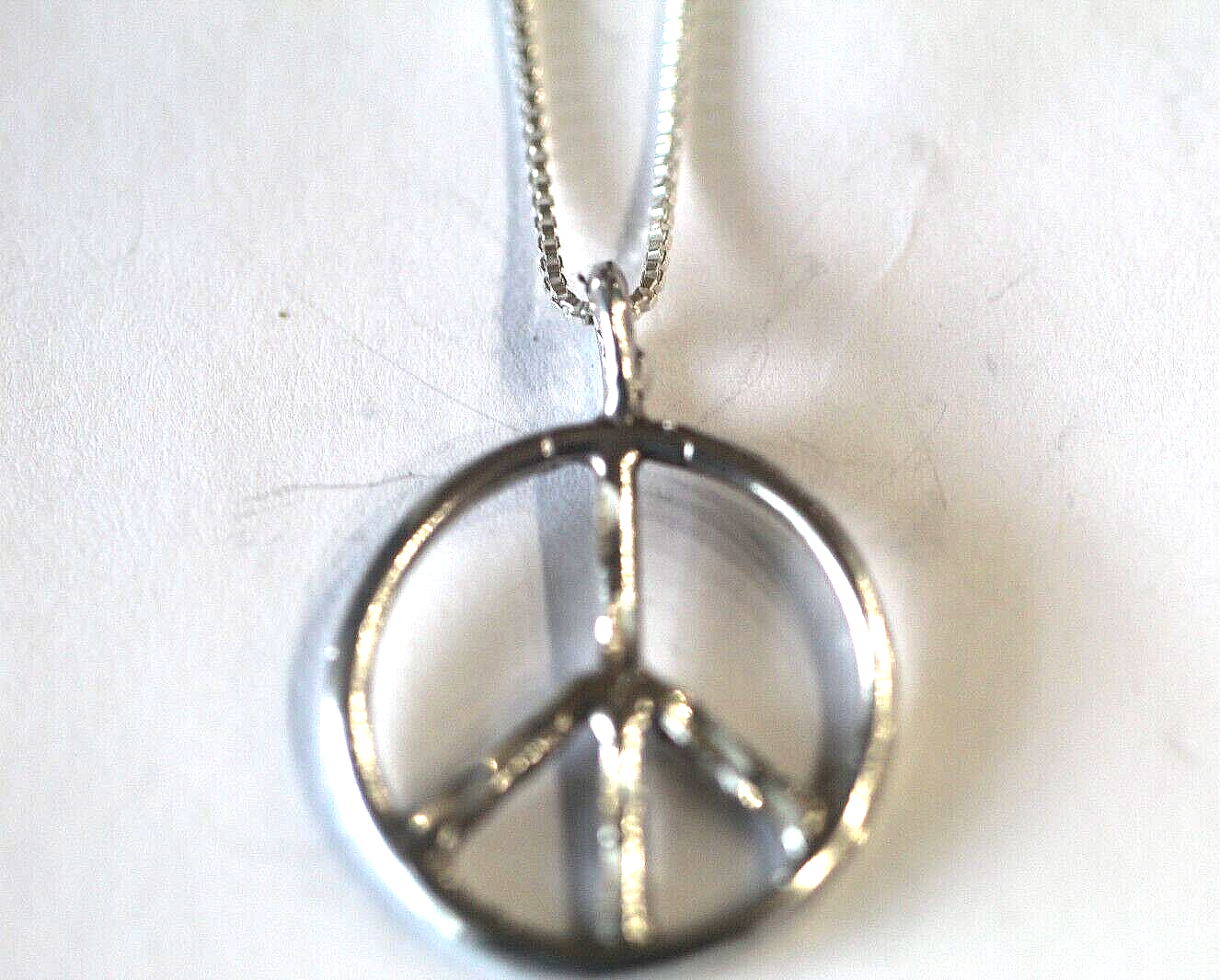 *VINTAGE*  Sterling Silver 1" Peace Sign Pendant w/18" BoxNecklace 925