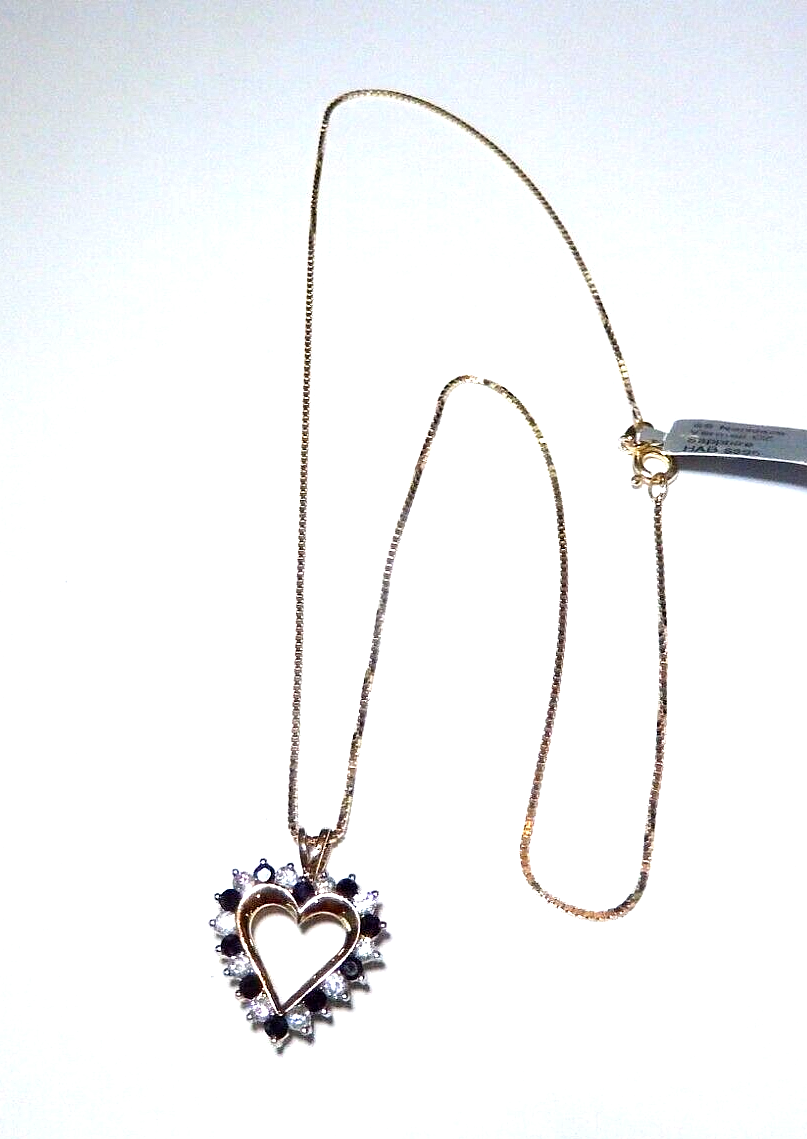NEW Gold Vermeil 925 Sapphires  CZ Heart Pendant  w18 Vermeil Chain