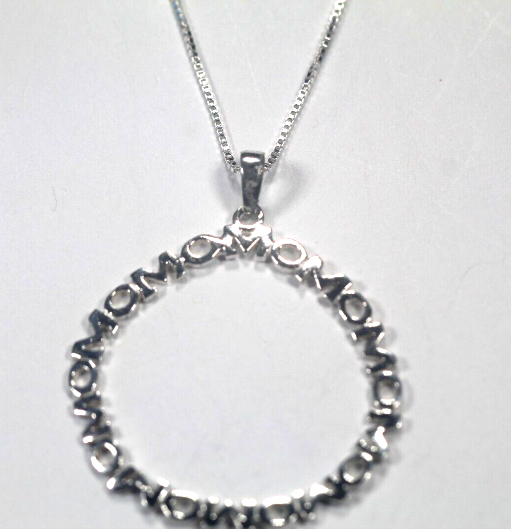 STERLING SILVER "MOM" CIRCLE PENDANT WITH 20" STERLING BOX CHAIN