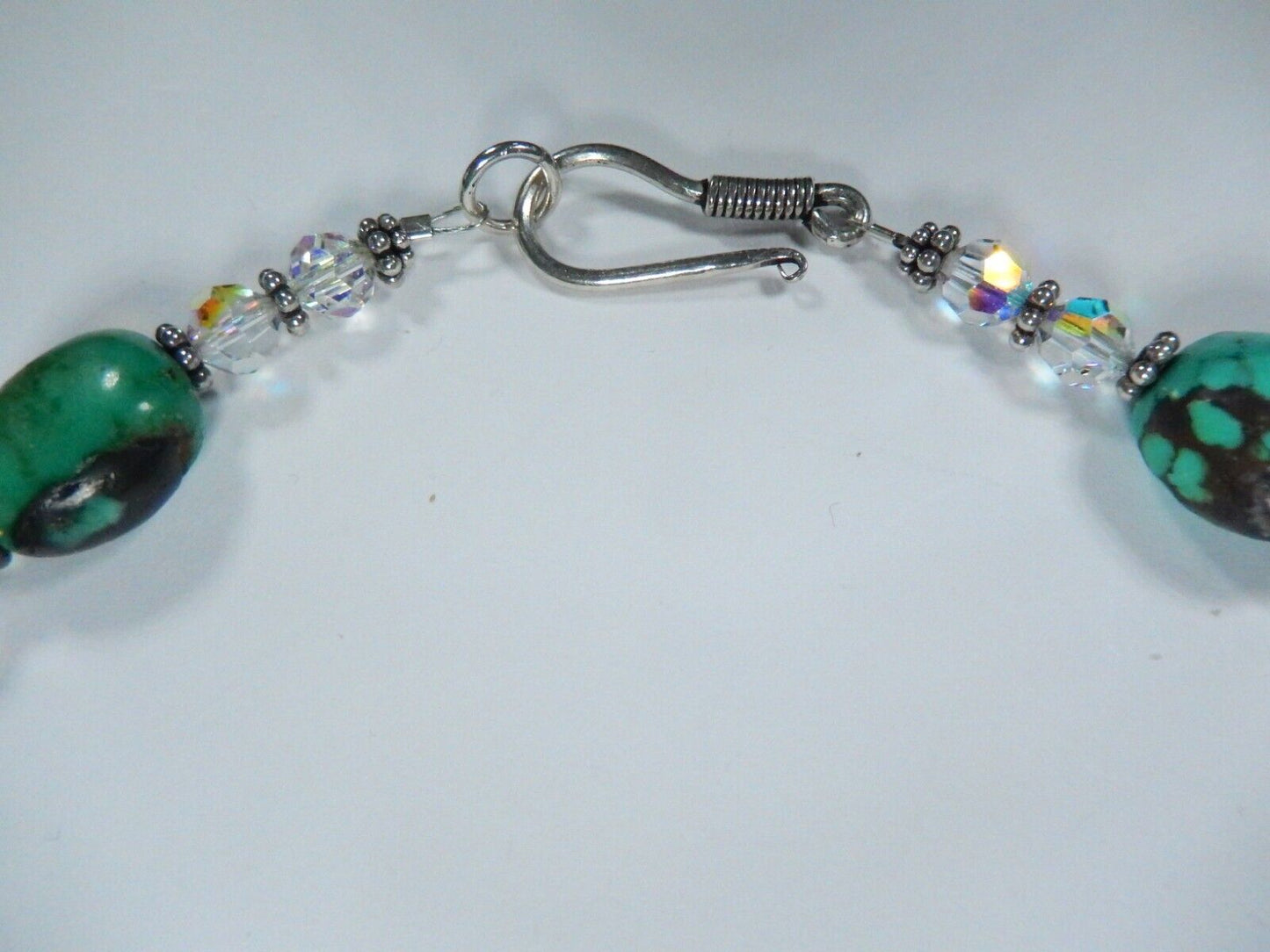 Natural Turquoise Beads With Crystal Beads Handmade Necklace 17"
