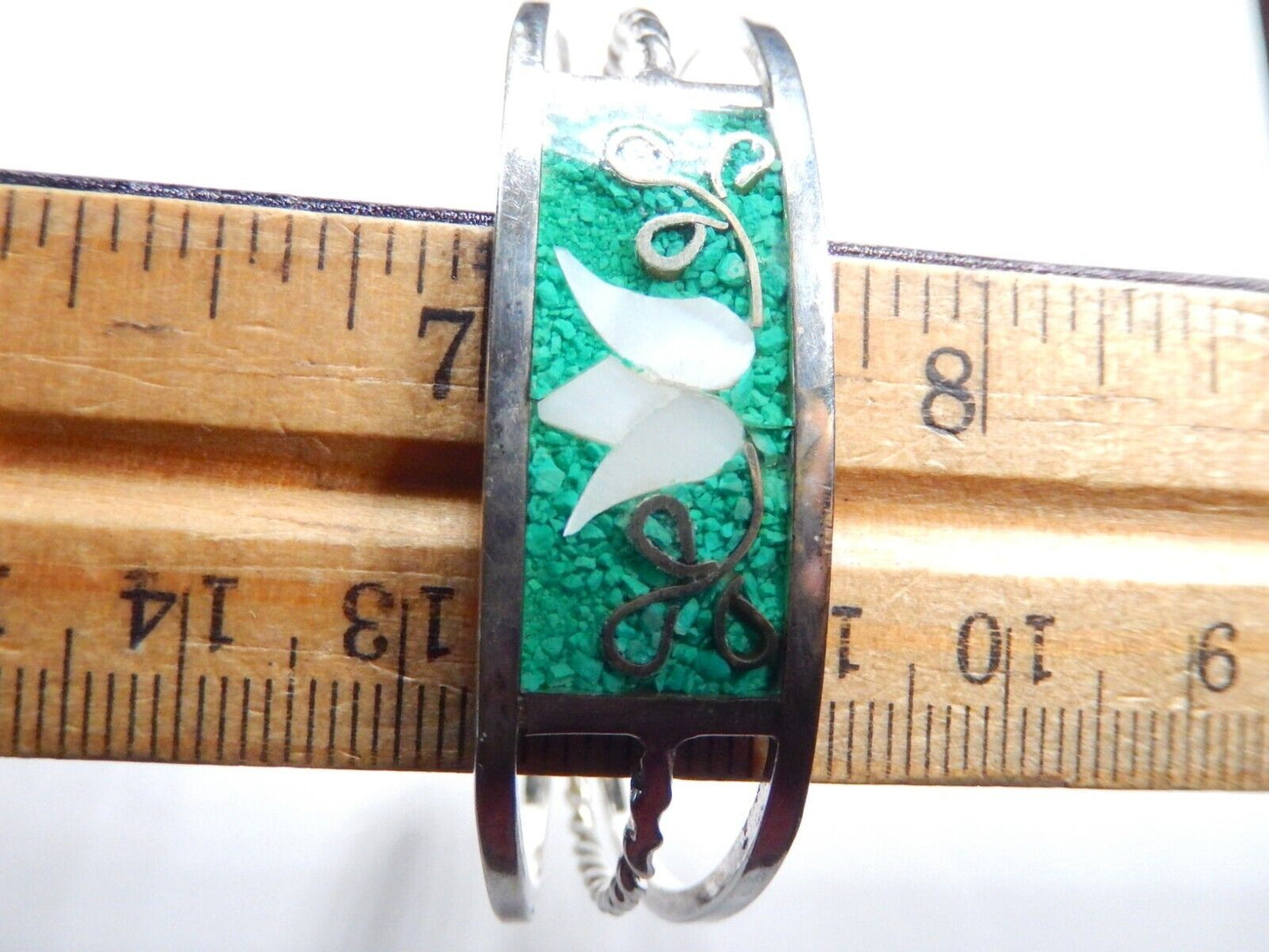 Alpaca Mexico Silver Abalone Inlay Lavender Tulip Blue/Green Cuff Bracelet
