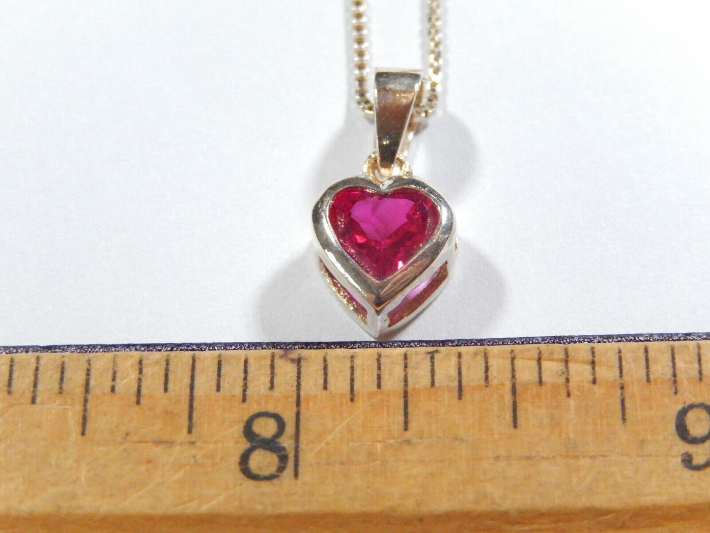Sterling Silver 100 CT Solitaire Heart Ruby Bezel Set Pendant  w18 925 Chain