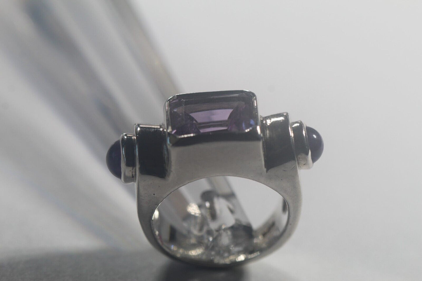 *VINTAGE* Sterling Silver Mid Century Modern Amethyst Gemstone Ring Size 5