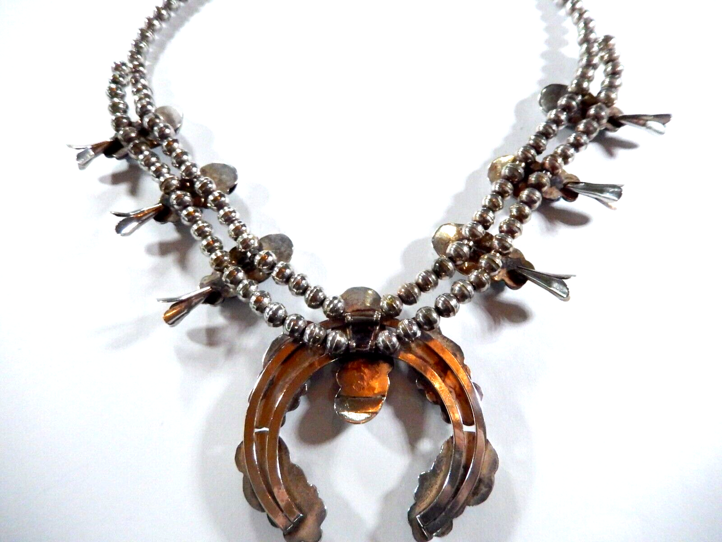 VINTAGE  Native American Turquoise Squash Blossom Necklace Sterling Silver 18