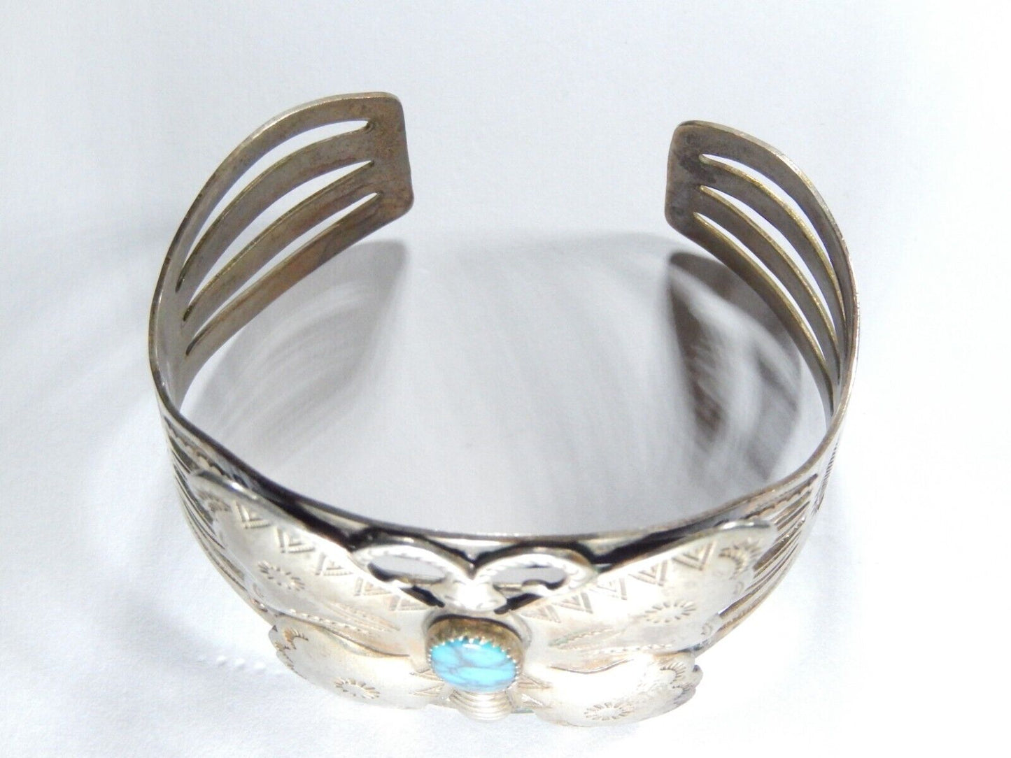 VINTAGE Bell Trading Post Nickel Silver Turquoise Butterfly 6 3/4" Cuff Bracelet