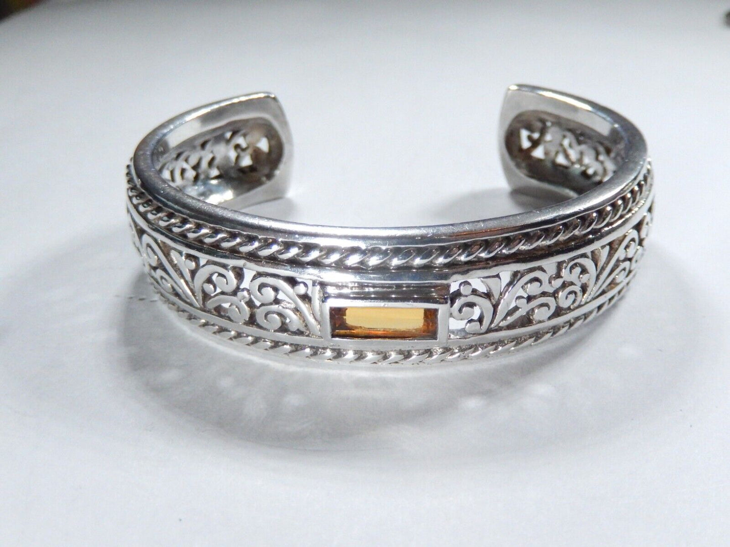 VINTAGE - Signed Barse Sterling Silver 925 Citrine Heavy Cuff Bracelet 56 grams
