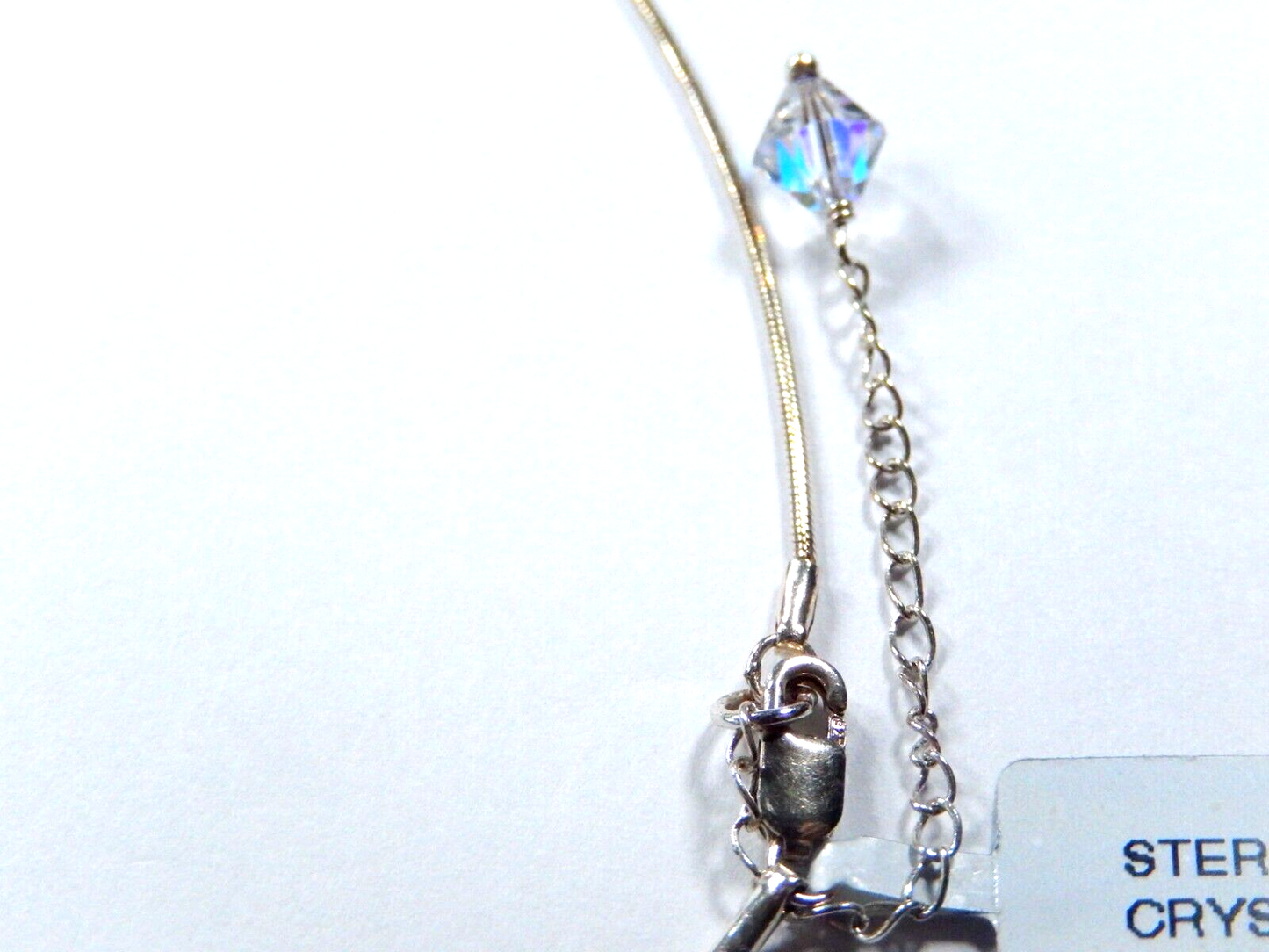 *VINTAGE*  Sterling Silver Crystal Solitaire Pendant w/18" Sterling Snake Chain