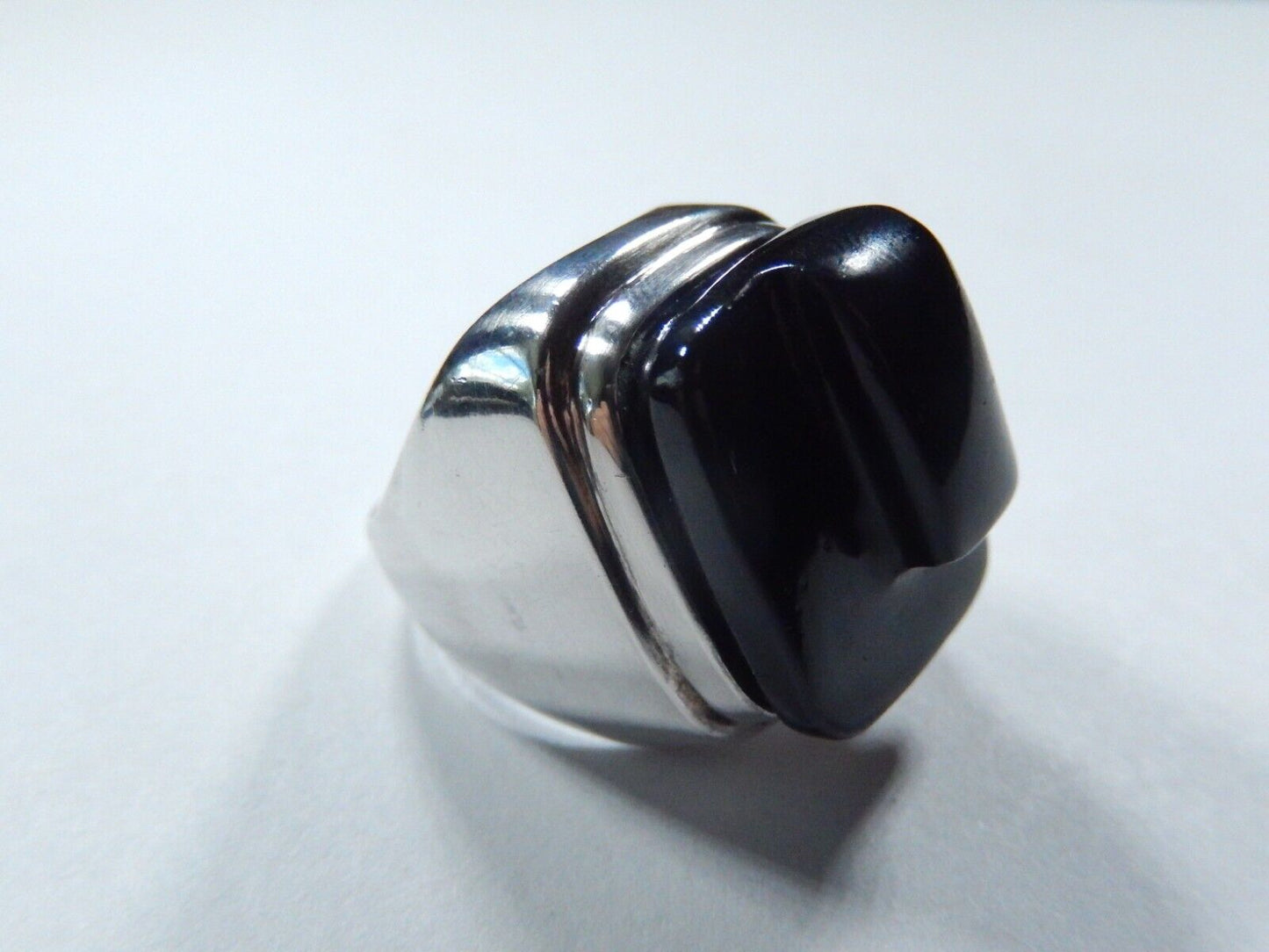 R A R E  Burle Marx Freeform Black Tourmaline or Onyx Ring in Sterling sz 8.5