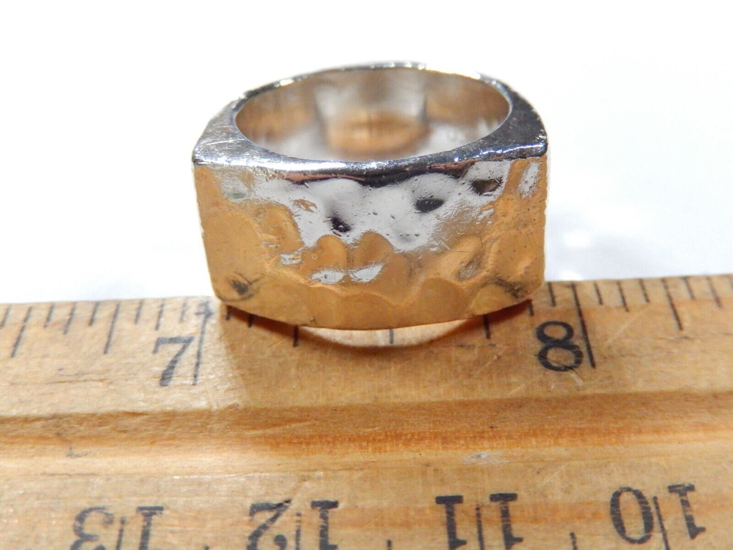 *VINTAGE* Mexican Sterling Silver Three Sided Handmade Wide Hammered Band Sz 7.5