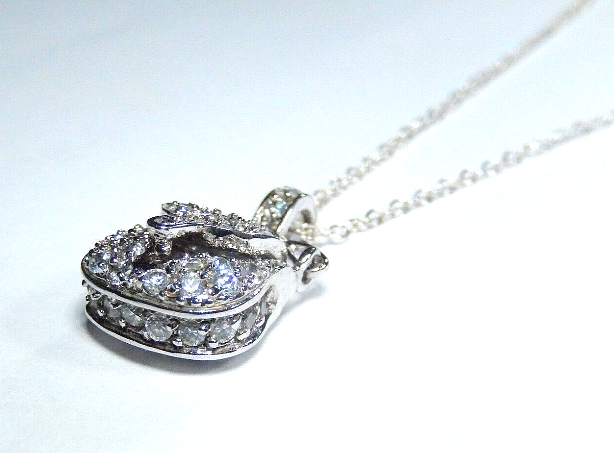 *VINTAGE* Sterling Silver & Cubic Zirconia Pave PURSE PENDANT NECKLACE 18"