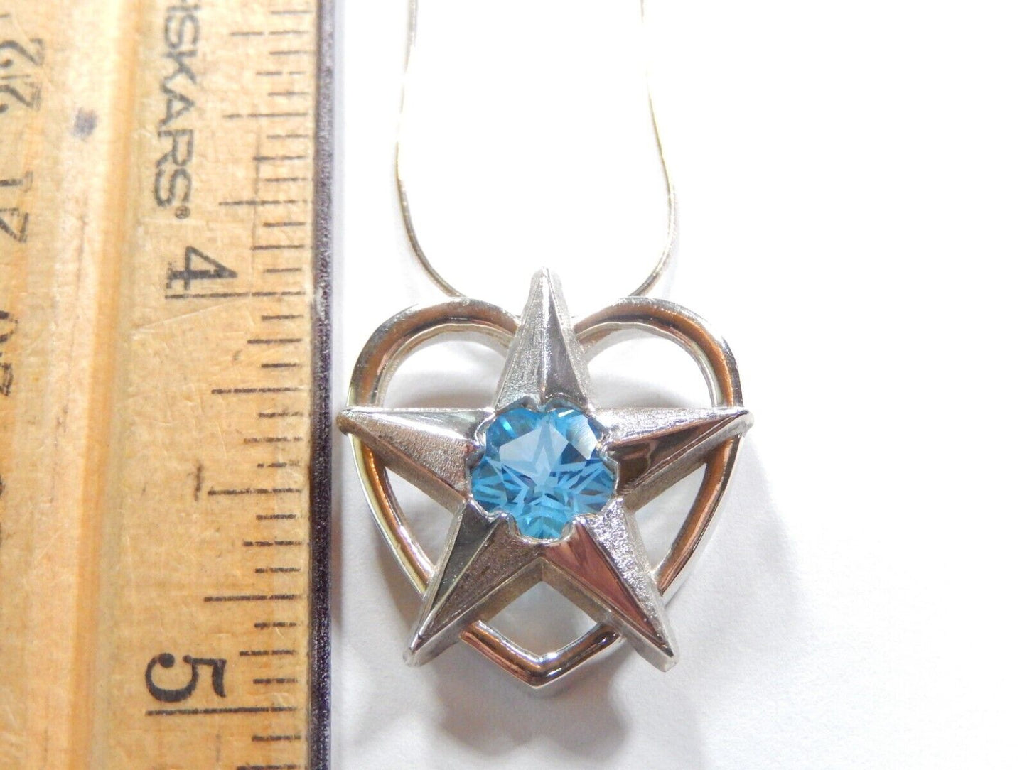 Texas Star & Heart Blue Topaz 925 Sterling Silver Pendant w/ 18" Sterling Chain