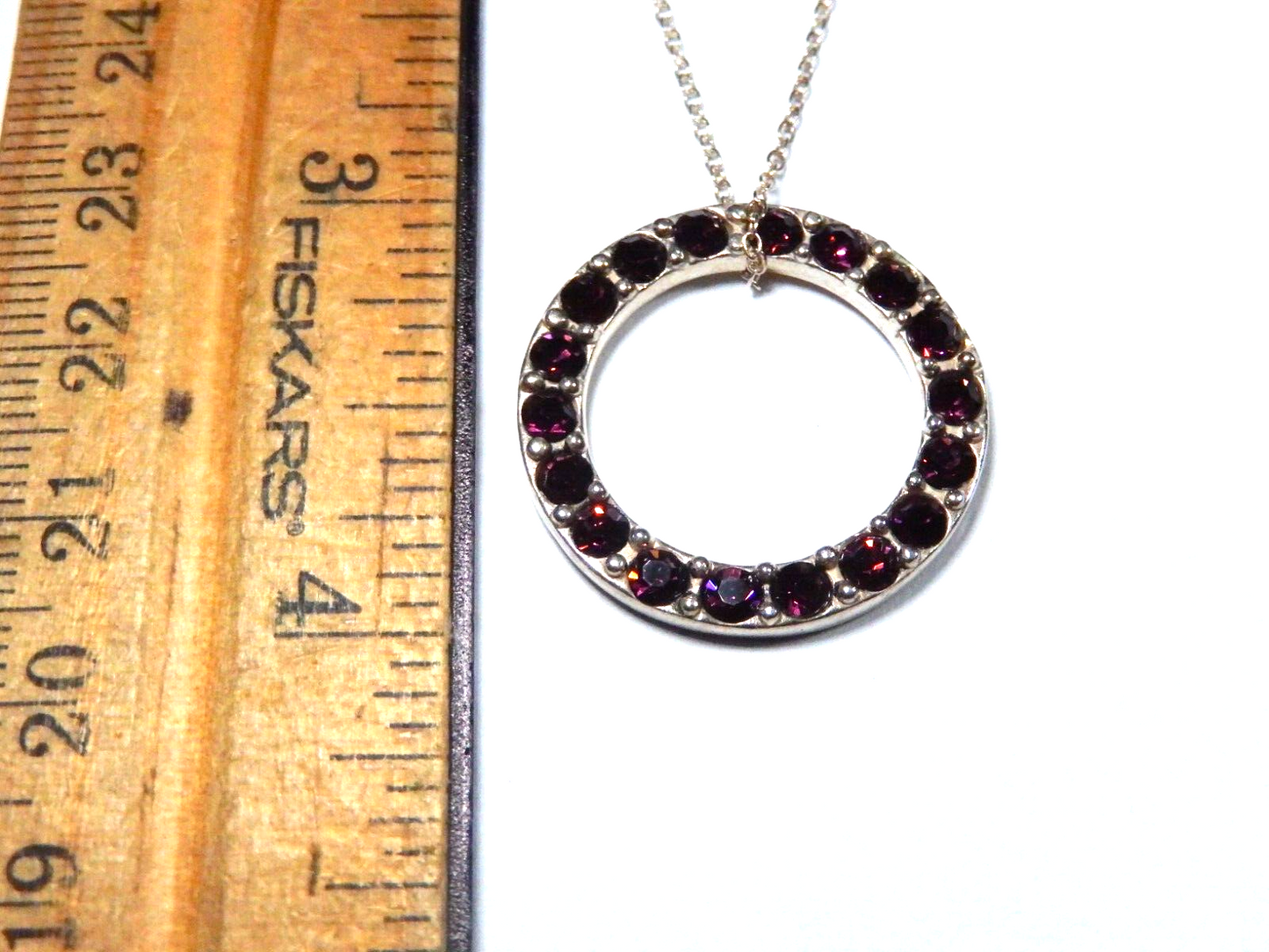 VINTAGE 925 Sterling Silver  Amethyst Eternity Circle Pendant with 18 chain