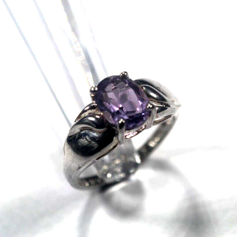 Sterling Silver 2.0 CT Oval Cut Amethyst Solitaire Cocktail Ring Size 7