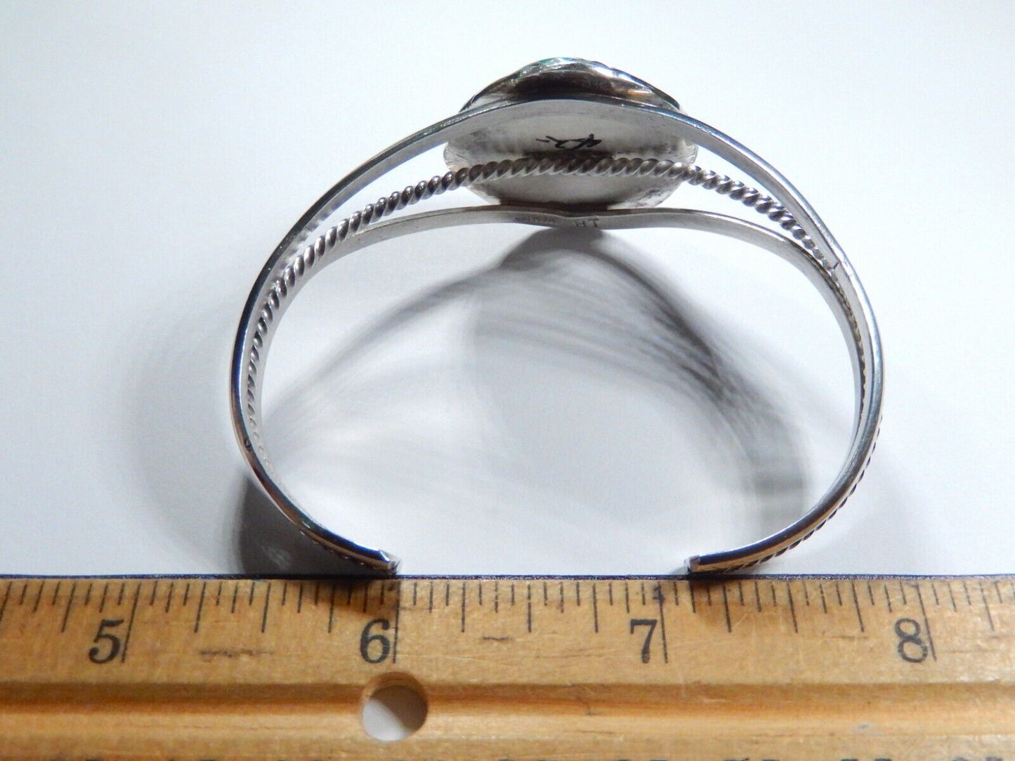 Native American Navajo Sterling Silver Malachite Cuff Bracelet Signed HT