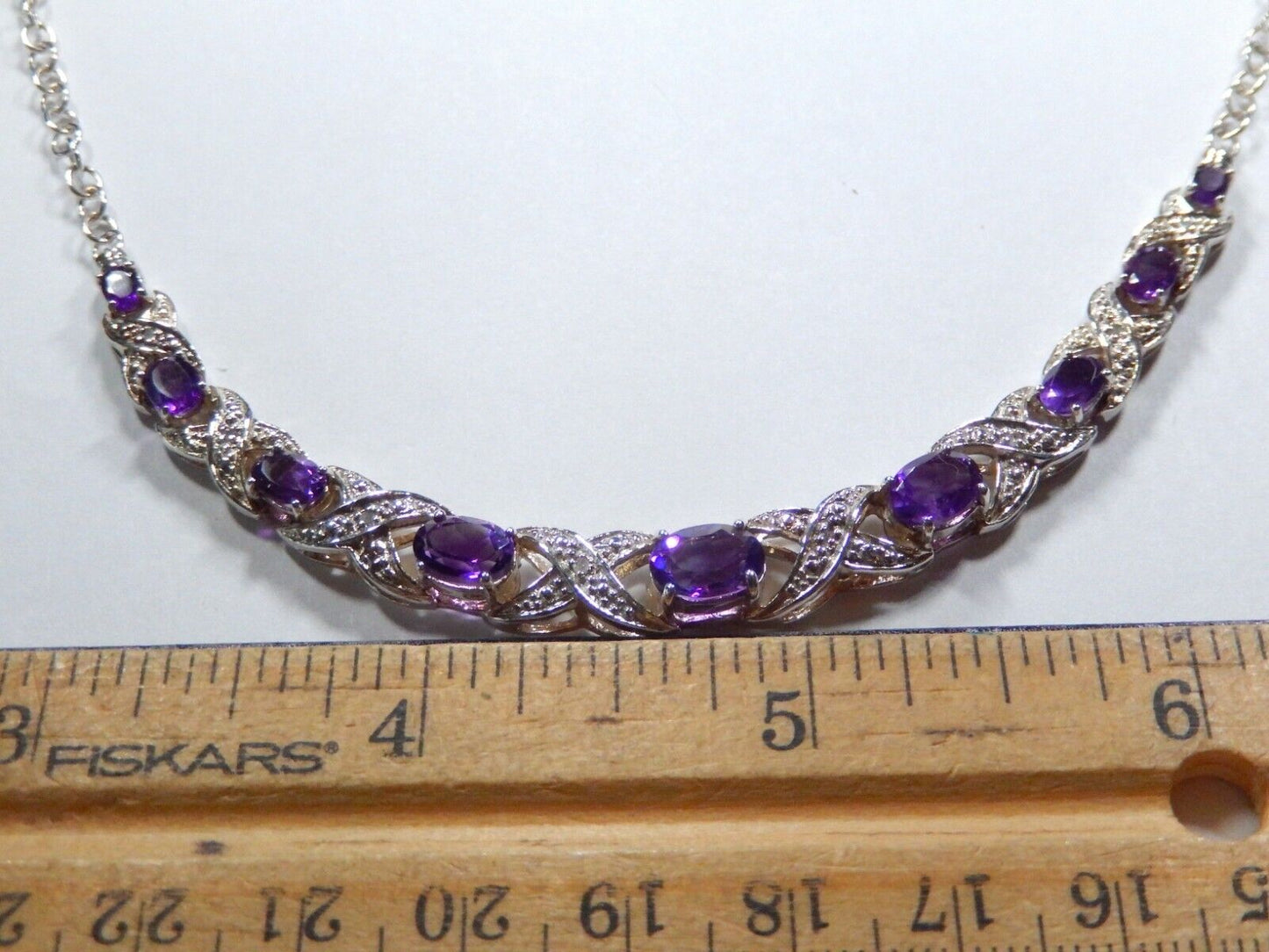 VINTAGE - Sterling Silver Amethyst and Diamond Statement Necklace 15" - 18"