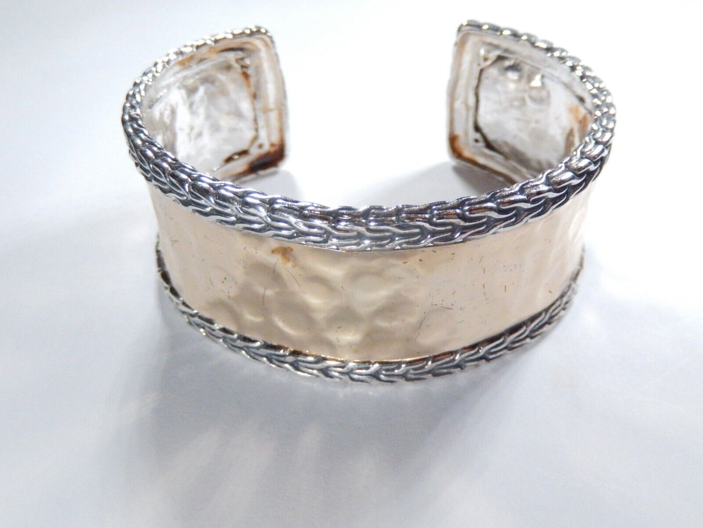 *VINTAGE*  Sterling Silver & Gold Vermeil Wide Cuff Hammered Cuff Bracelet