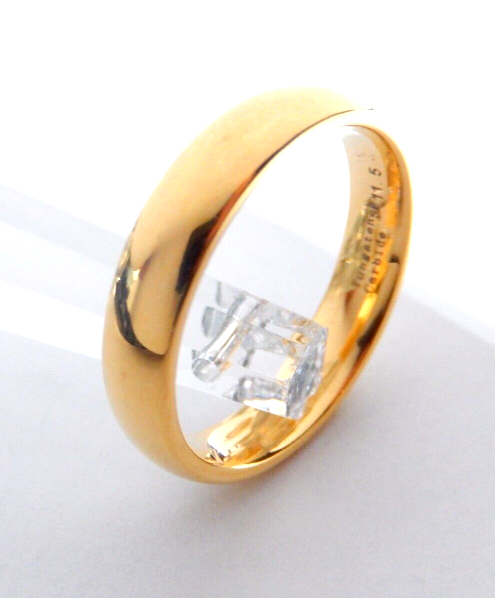 "NEW" Classic Gold Tone Tungsten 5MM Unisex Comfort Fit Wedding Band sz - 11.5
