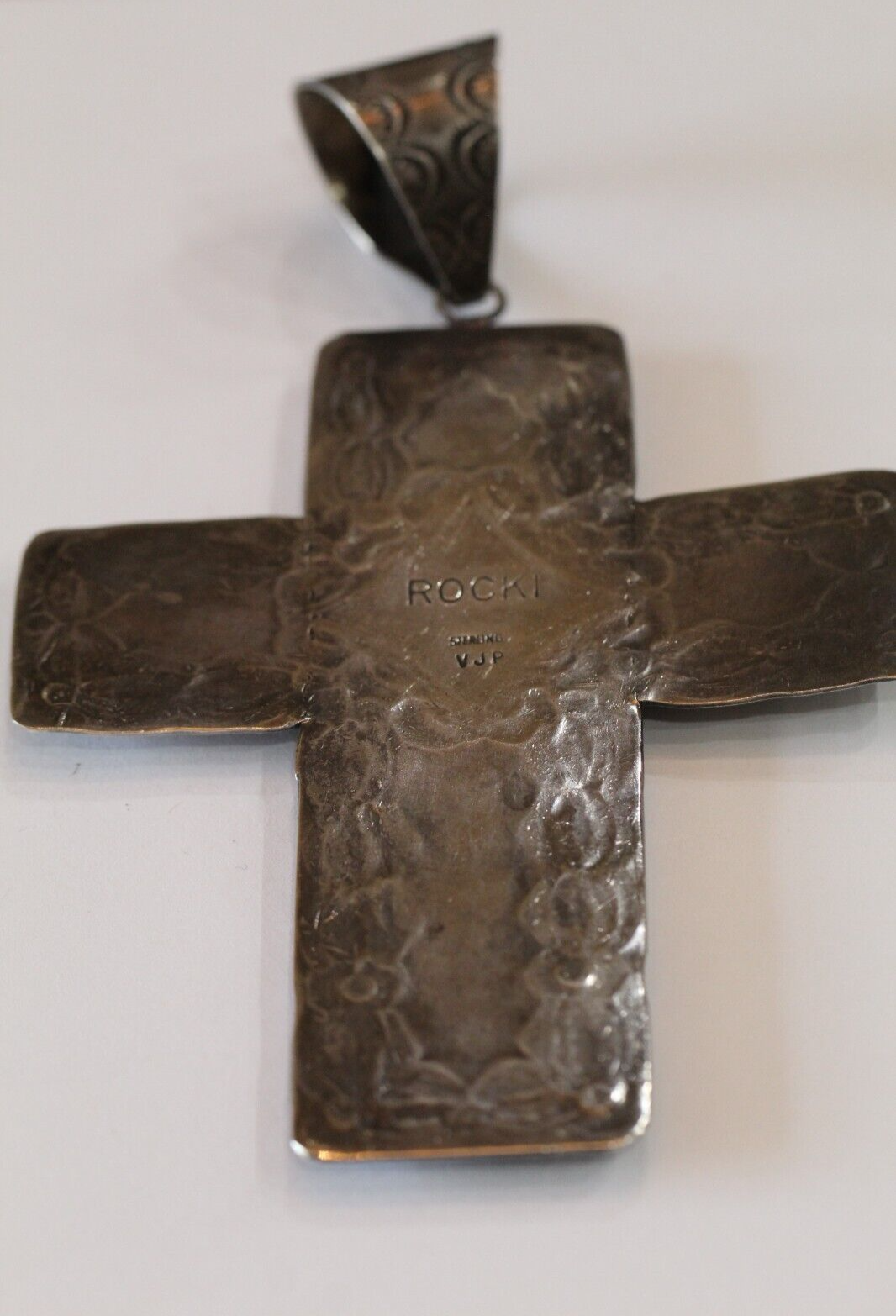 Rocki Gorman & Vincent James Platero Sterling Silver Cross 6" Pendant 68.8 grams