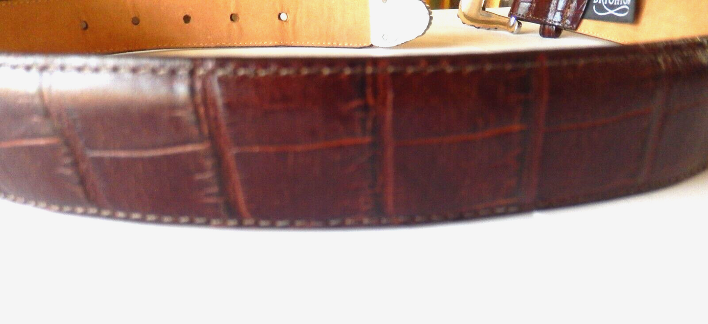 Brighton Womens Belt 4B207 S28 Brown Faux Alligator Silver Buckle EUC