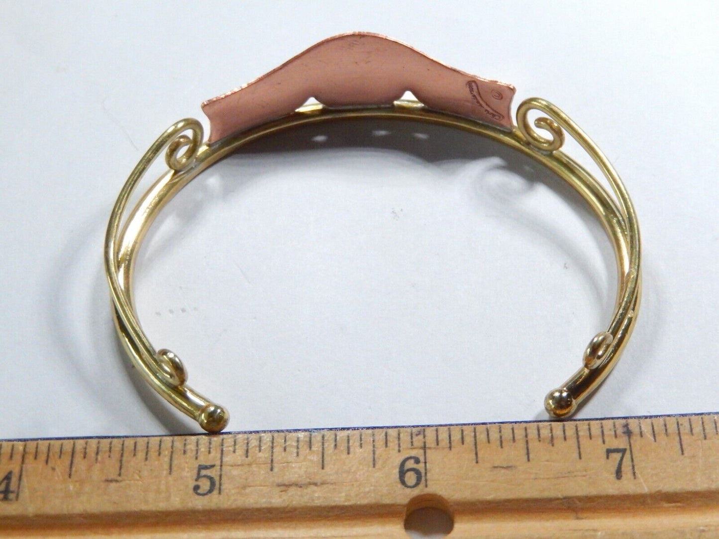 VINTAGE -  Chris Anderson Brass & Copper  Garnet Stone Artisan Cuff Bracelet