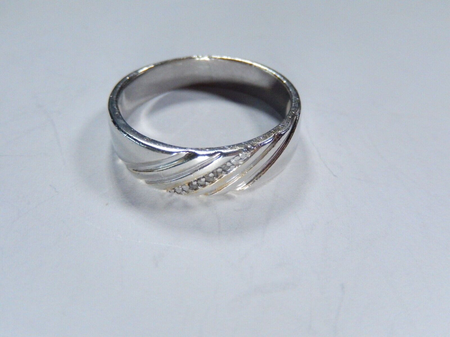 Men's Sterling Silver 5 Diamond Wedding Band Width 6mm Size 12.5