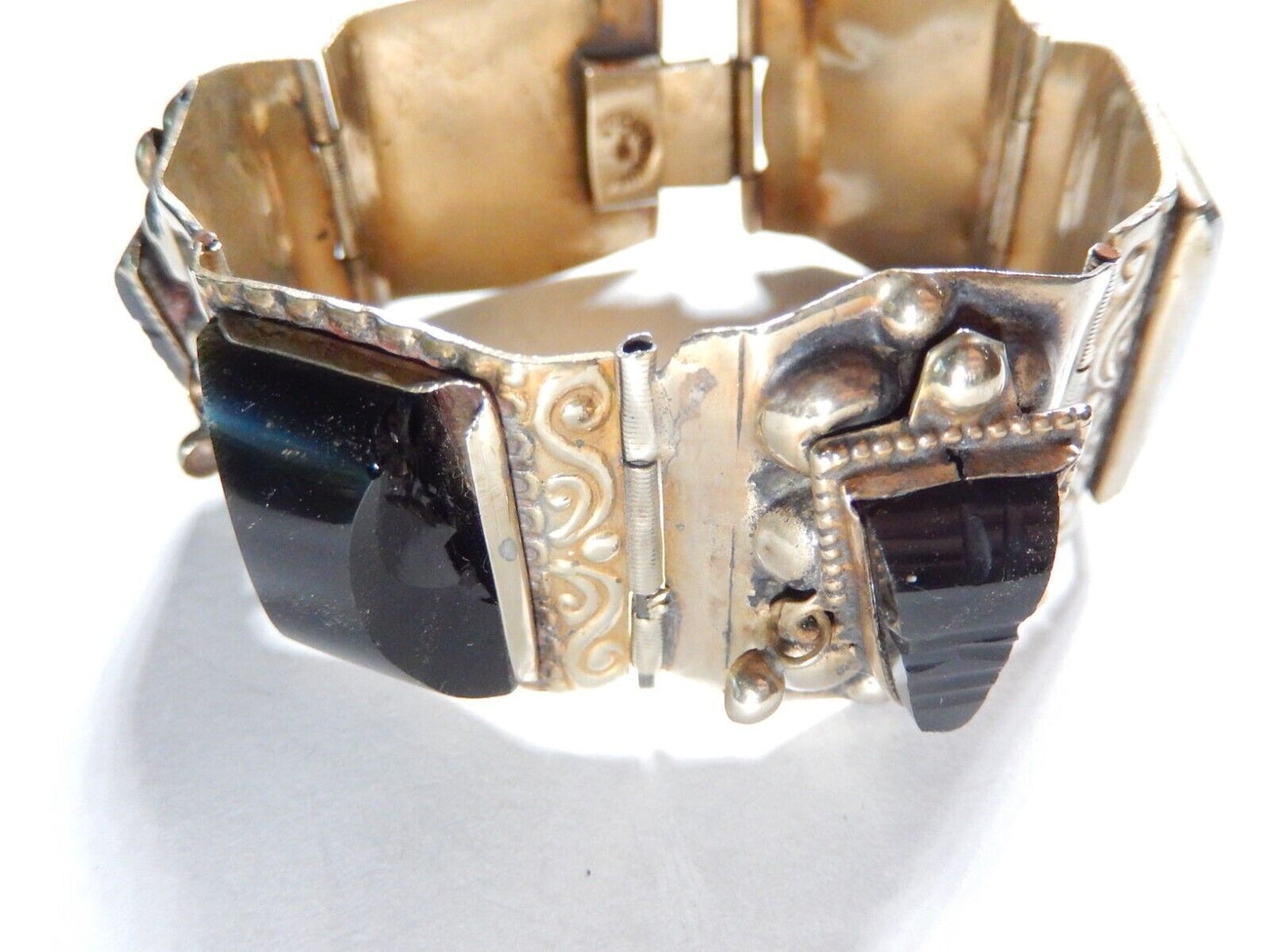 VINTAGE ONYX PANEL BRACELET HECHO EN MEXICO ABOUT 7 " LONG