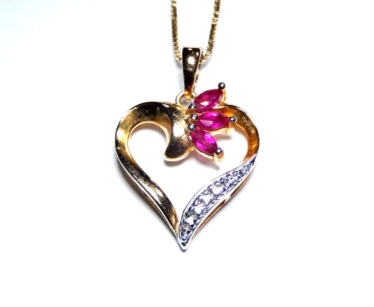Gold Vermeil 925 Ross Simons Ruby Diamond Heart Pendant w18 Gold 925 Chain