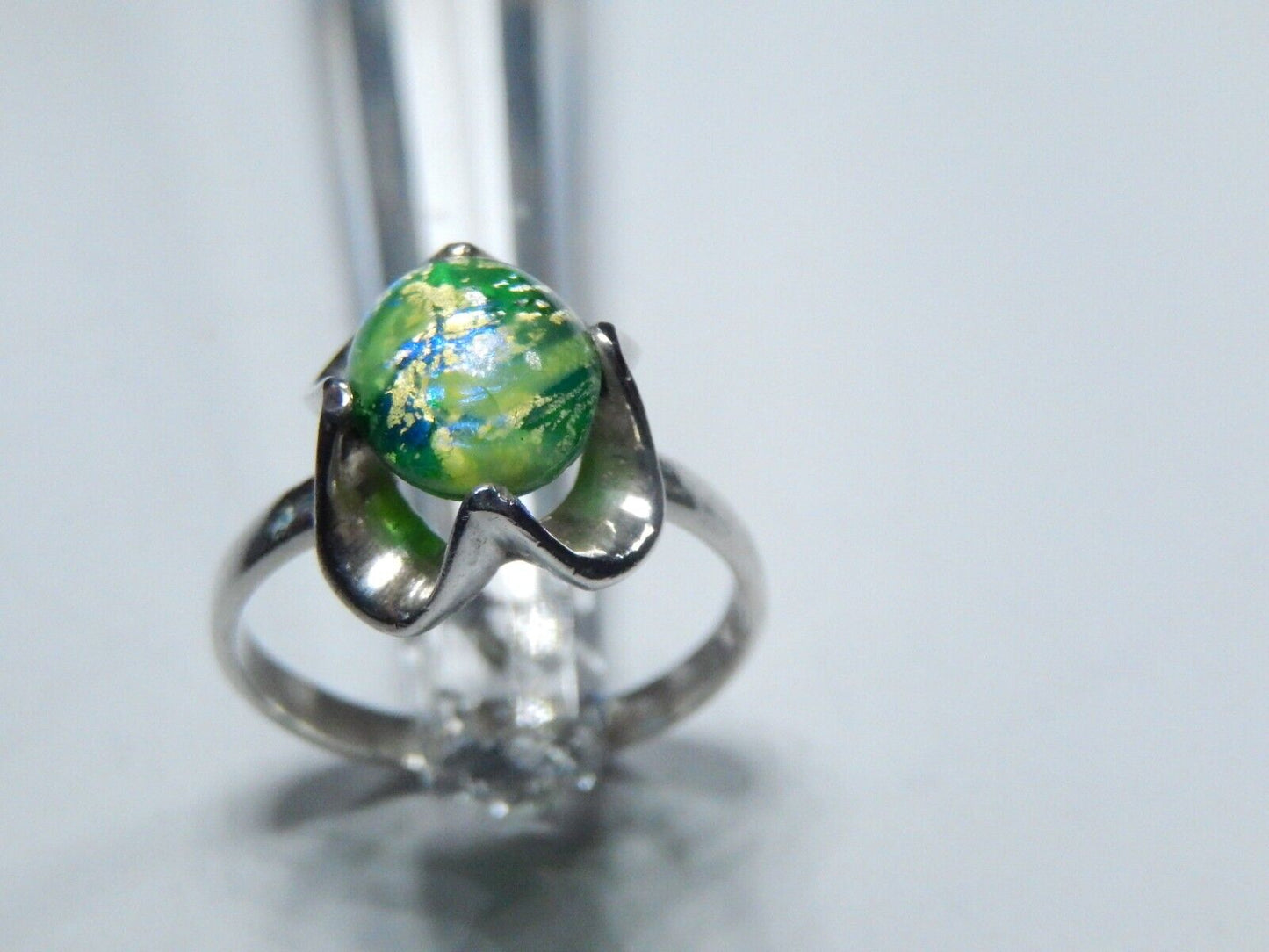 *VINTAGE *  Tulip Ring - Sterling Silver - Multicolor Stone Ring Size 7.75