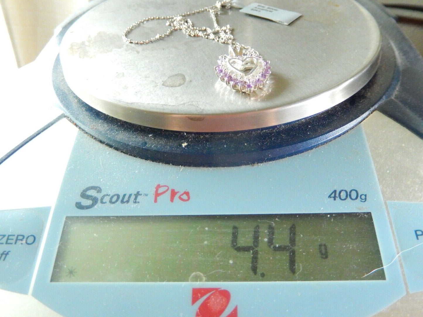 Purple Amethyst and Cubic Zirconia Heart Pendant Necklace Sterling Silver w/18"C