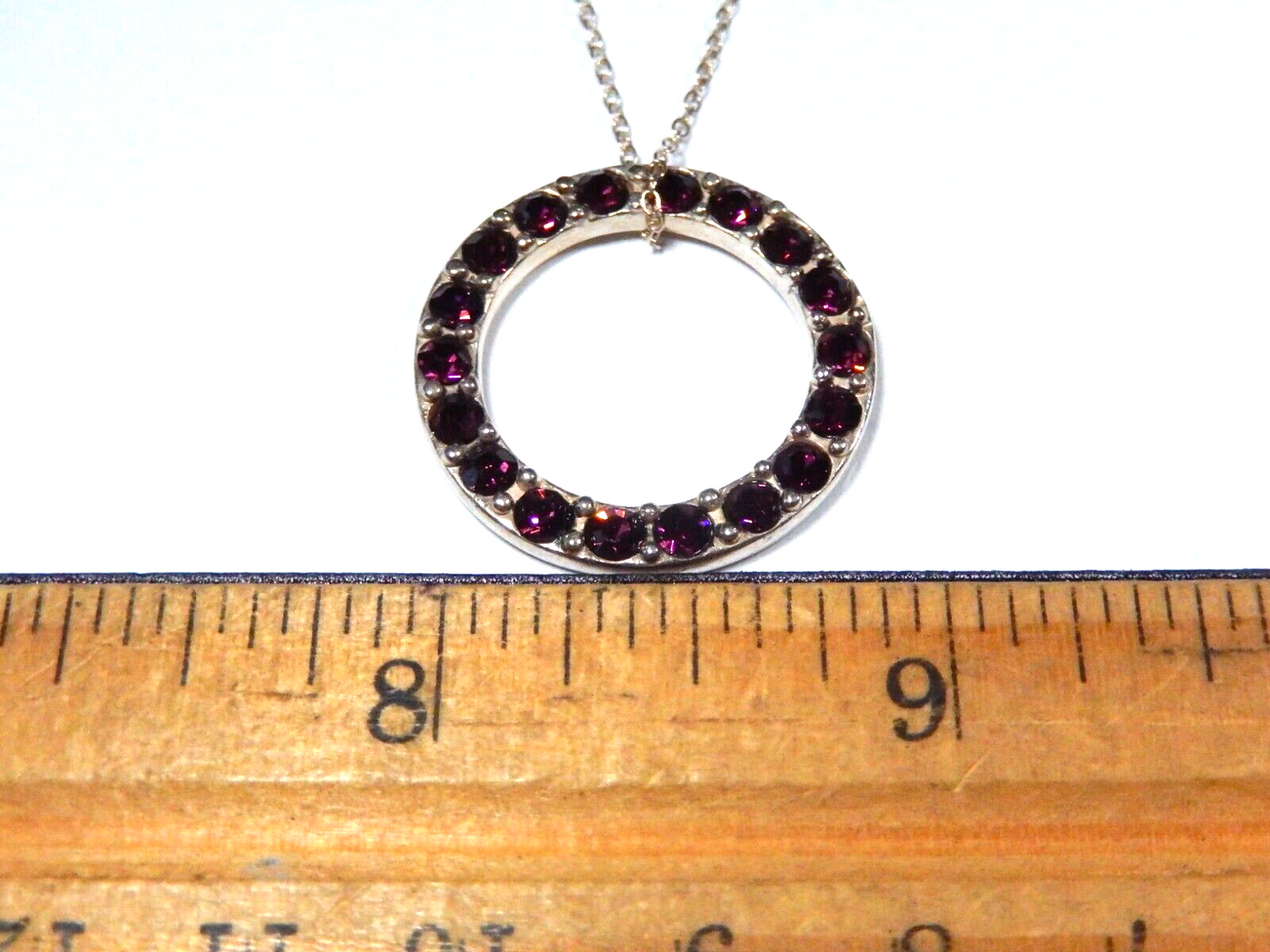 VINTAGE 925 Sterling Silver  Amethyst Eternity Circle Pendant with 18 chain