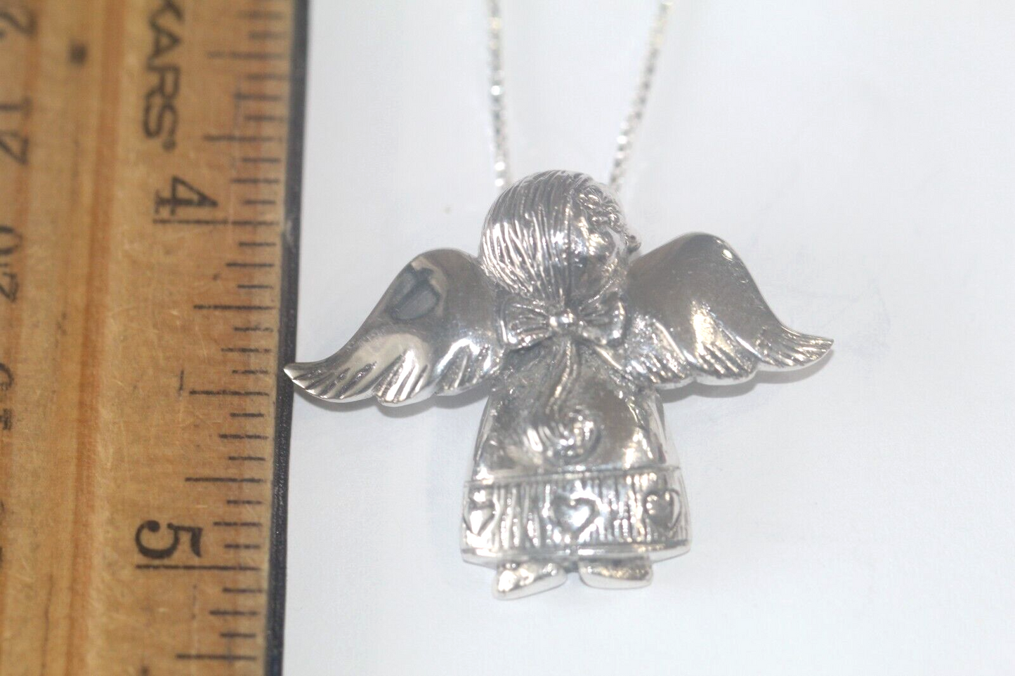 *VINTAGE* Sterling Silver Christmas Angel Pendant Signed JM Thailand w/18" Chain