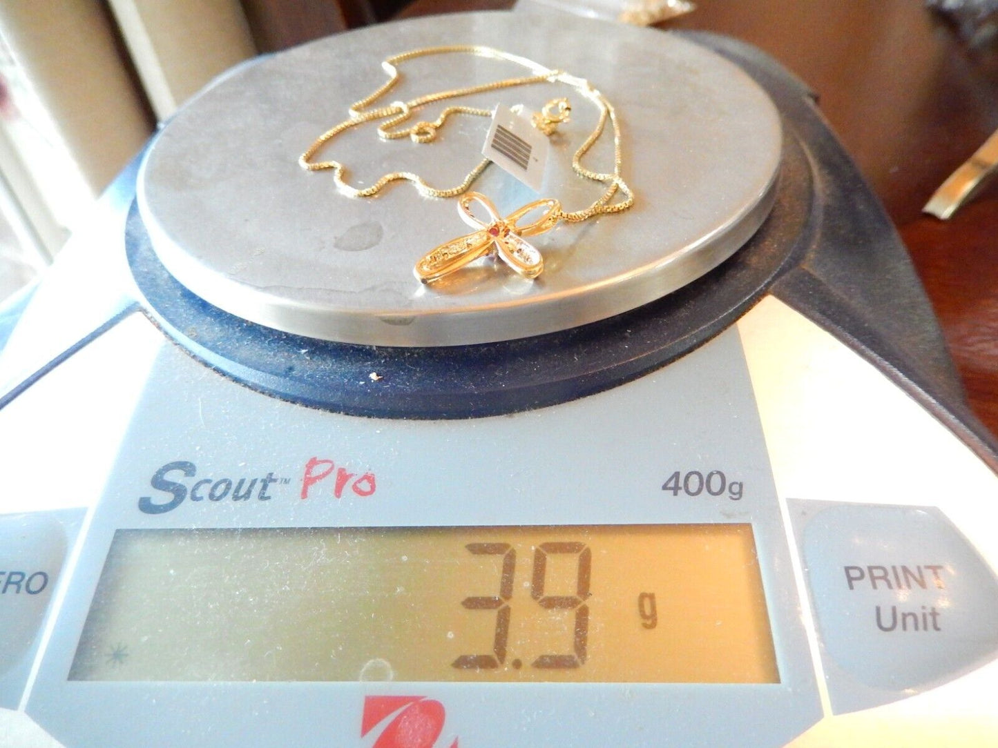 NWT Gold Vermeil 925 Ruby  Diamond Cross Pendant  18 Vermeil Chain