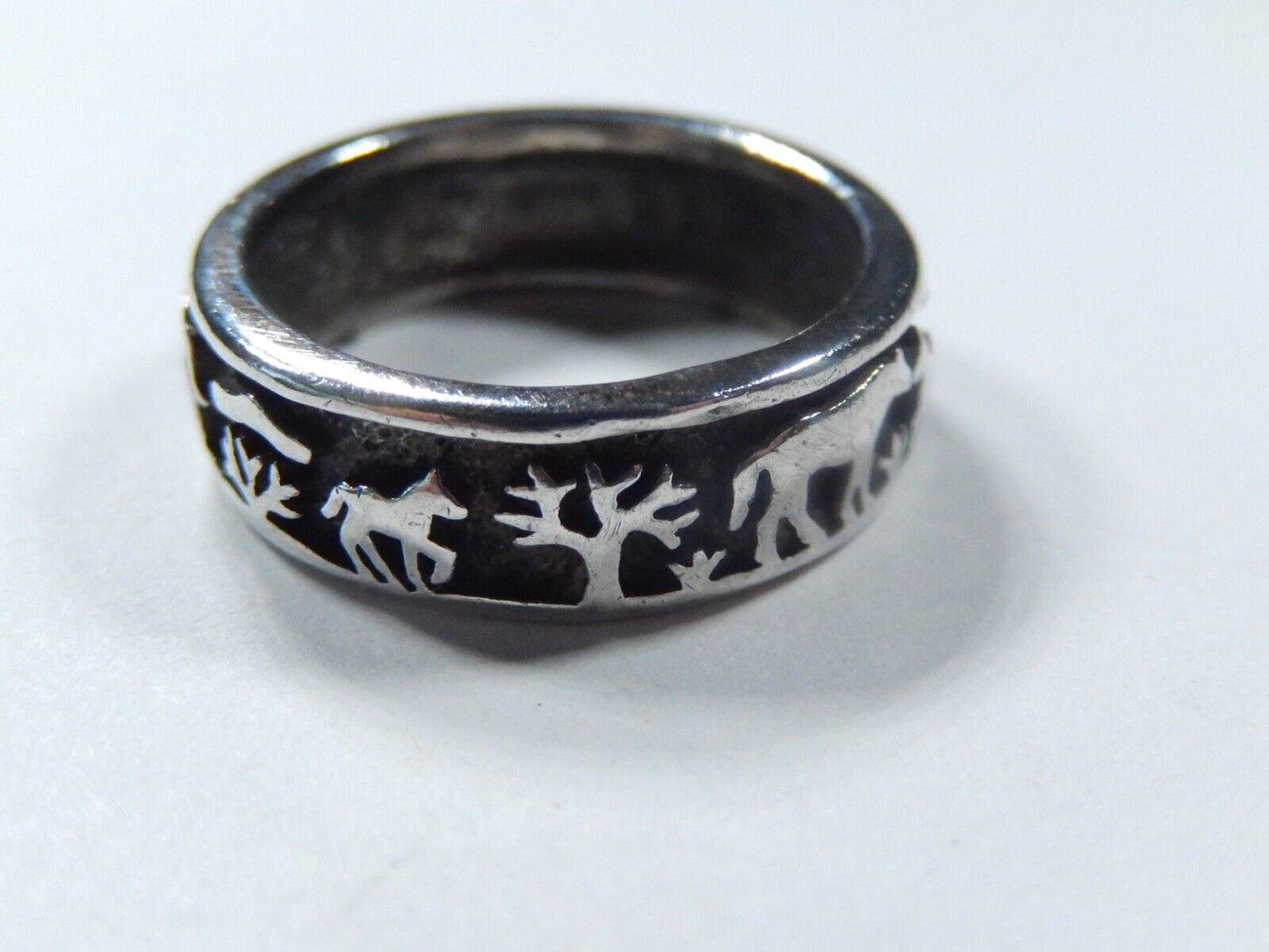 *VINTAGE* Sterling Silver  Horses Cowgirl 6.25 mm Wide Band Thick Ring Sz 6