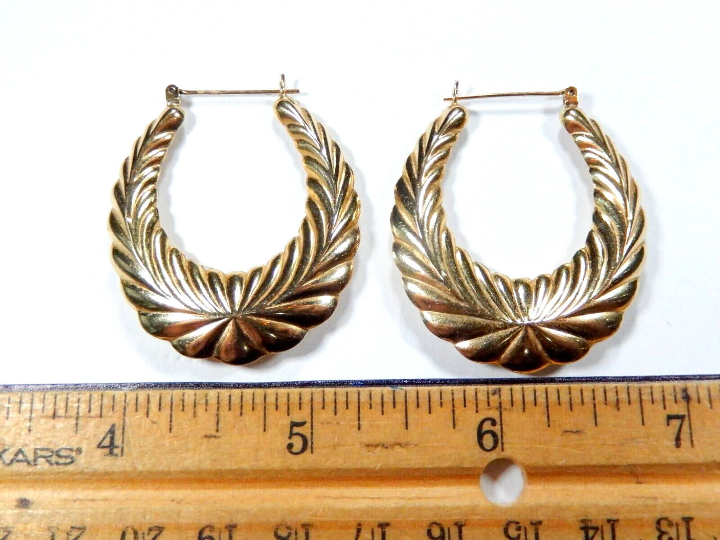 LARGE- Stamped 14K Yellow Gold 43mm x 36mm Oval Puffed Hoop Earrings 6.5 grams