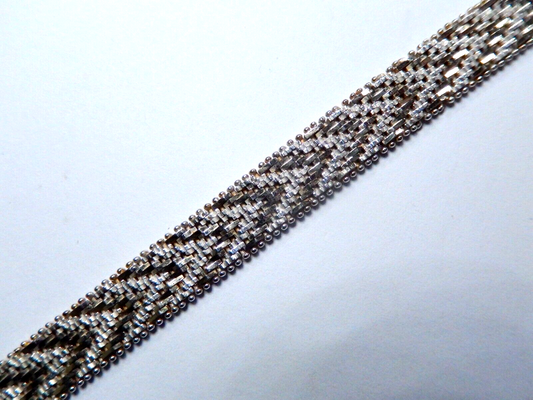 Vintage Italy 925 Thick Heavy 9mm Wide Chevron Mesh Bracelet Sterling Silver-7"