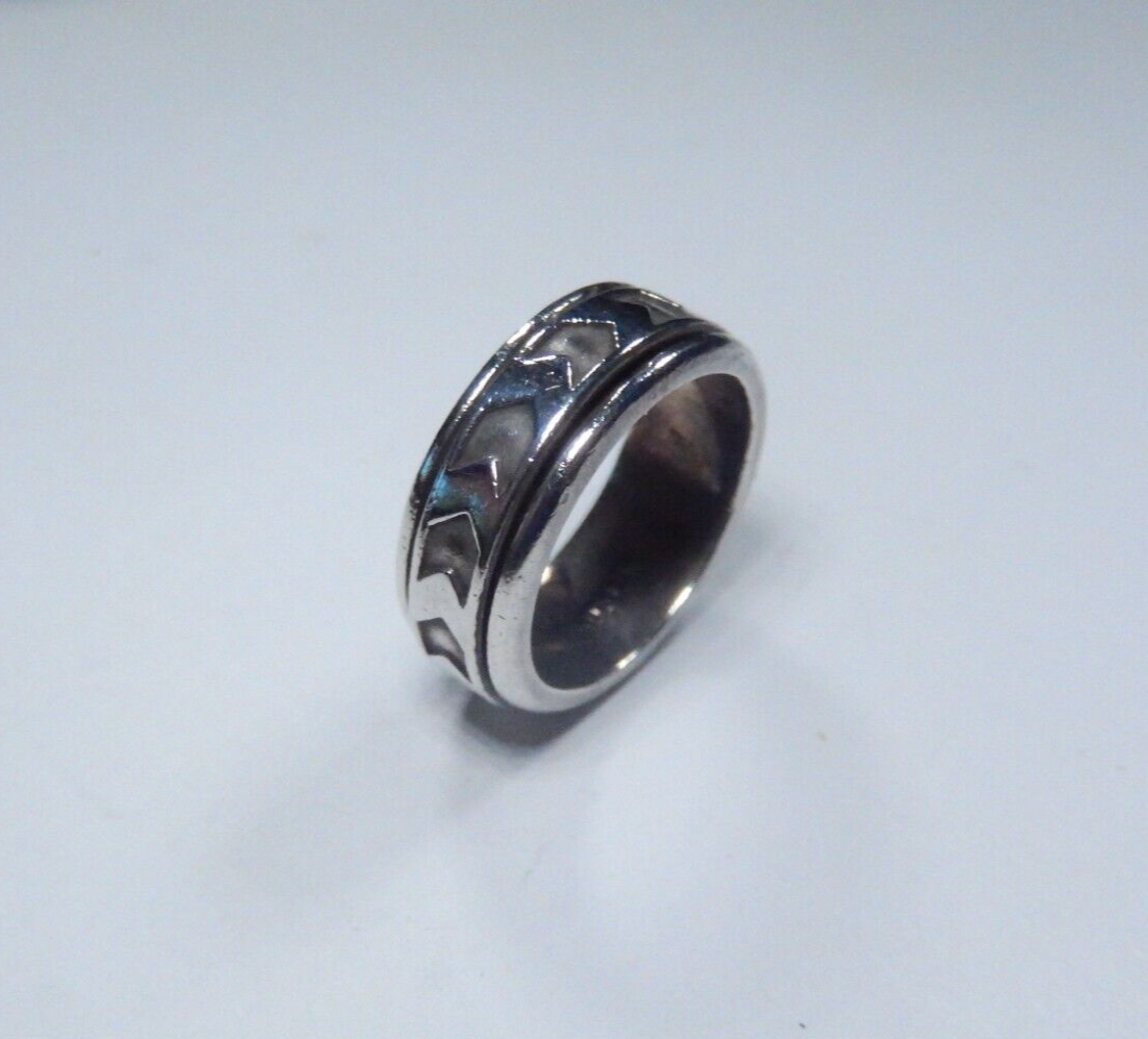 Spinner Ring Southwest Aztec 8 mm Wide Band Sterling Silver  Size 6.75