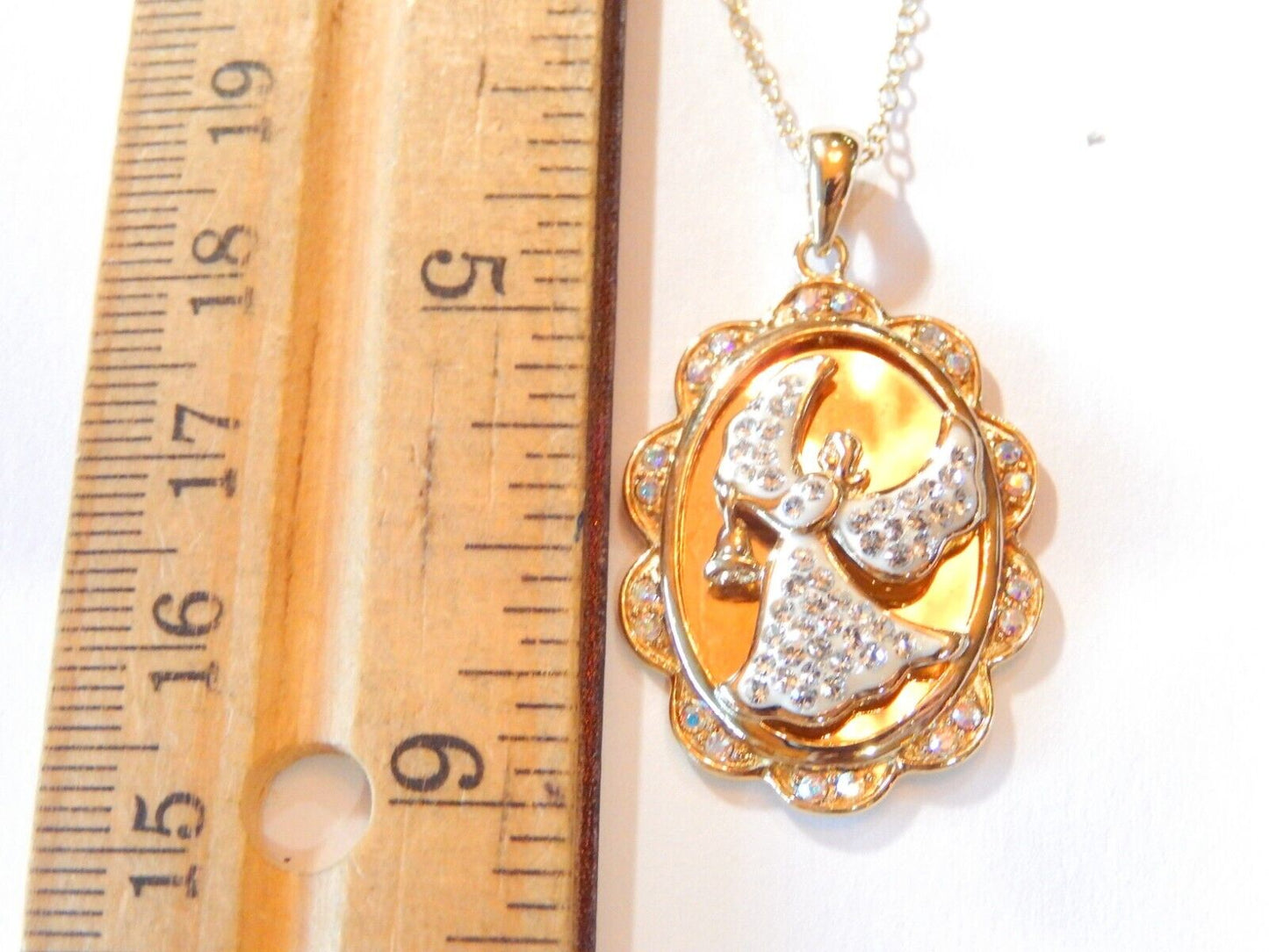 14kt Over Sterling Silver  CZ I AM WITH YOU NOW AND FOREVER ANGEL PENDANT wchan