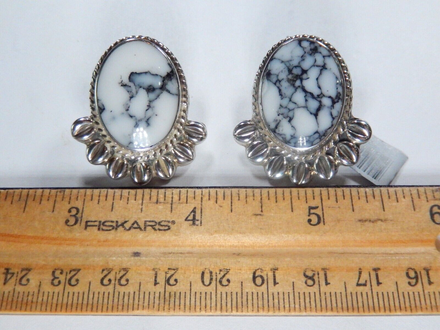 VINTAGE - Taxco TC-17N Sterling Silver & White Buffalo Turquoise Post Earrings