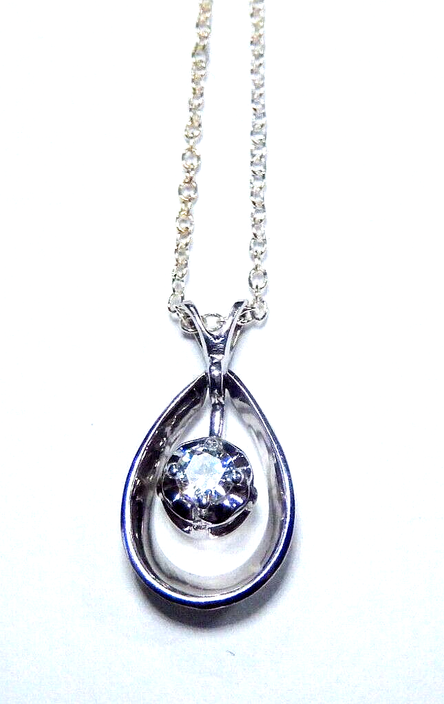 Sterling Silver Drop Dangle CZ Teardrop Pendant w/18" Sterling Chain
