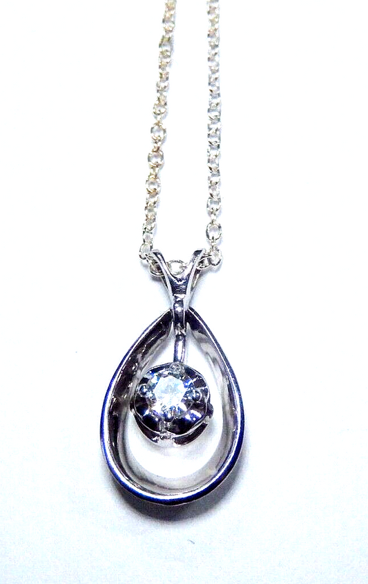 Sterling Silver Drop Dangle CZ Teardrop Pendant w/18" Sterling Chain