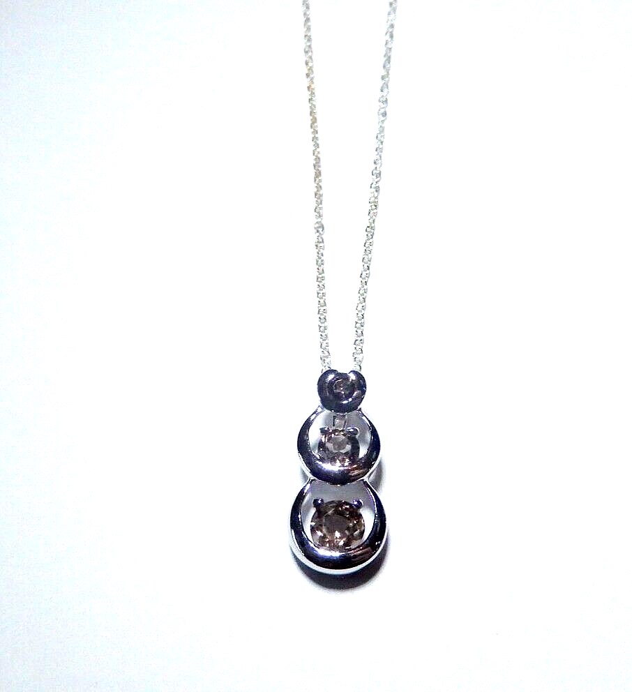 Brown Smoky Quartz 3Stone Past Present Future Sterling Silver Pendant w18chan