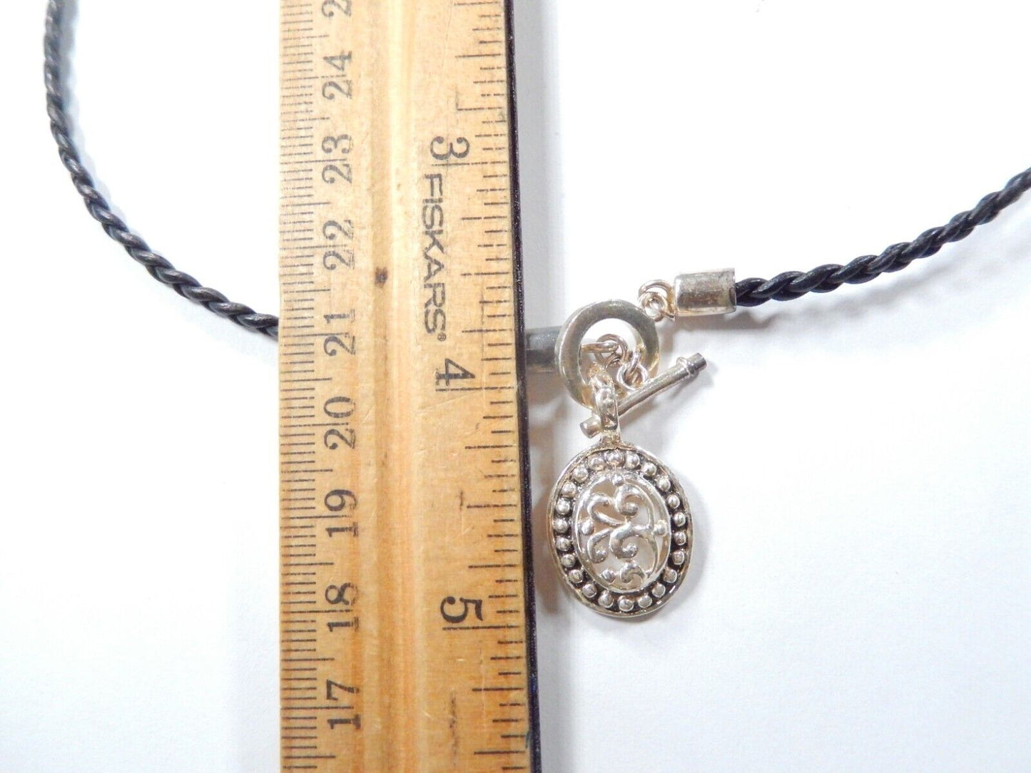 16" Braided Leather Cord Necklace with Sterling Silver Pendant w/ Togle Closure
