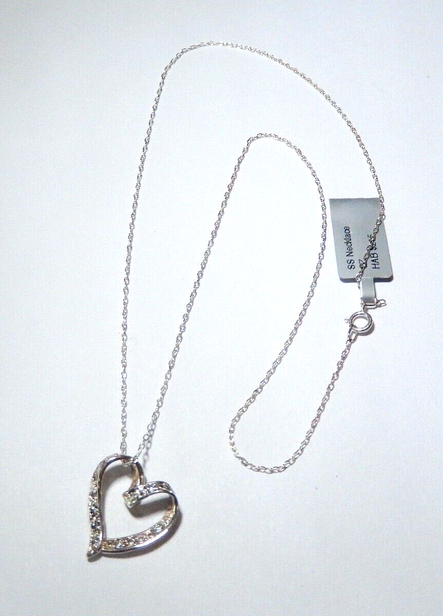 Sterling Silver 925 Floating Cubic Zirconia Heart Pendant on 18 Cable Chain