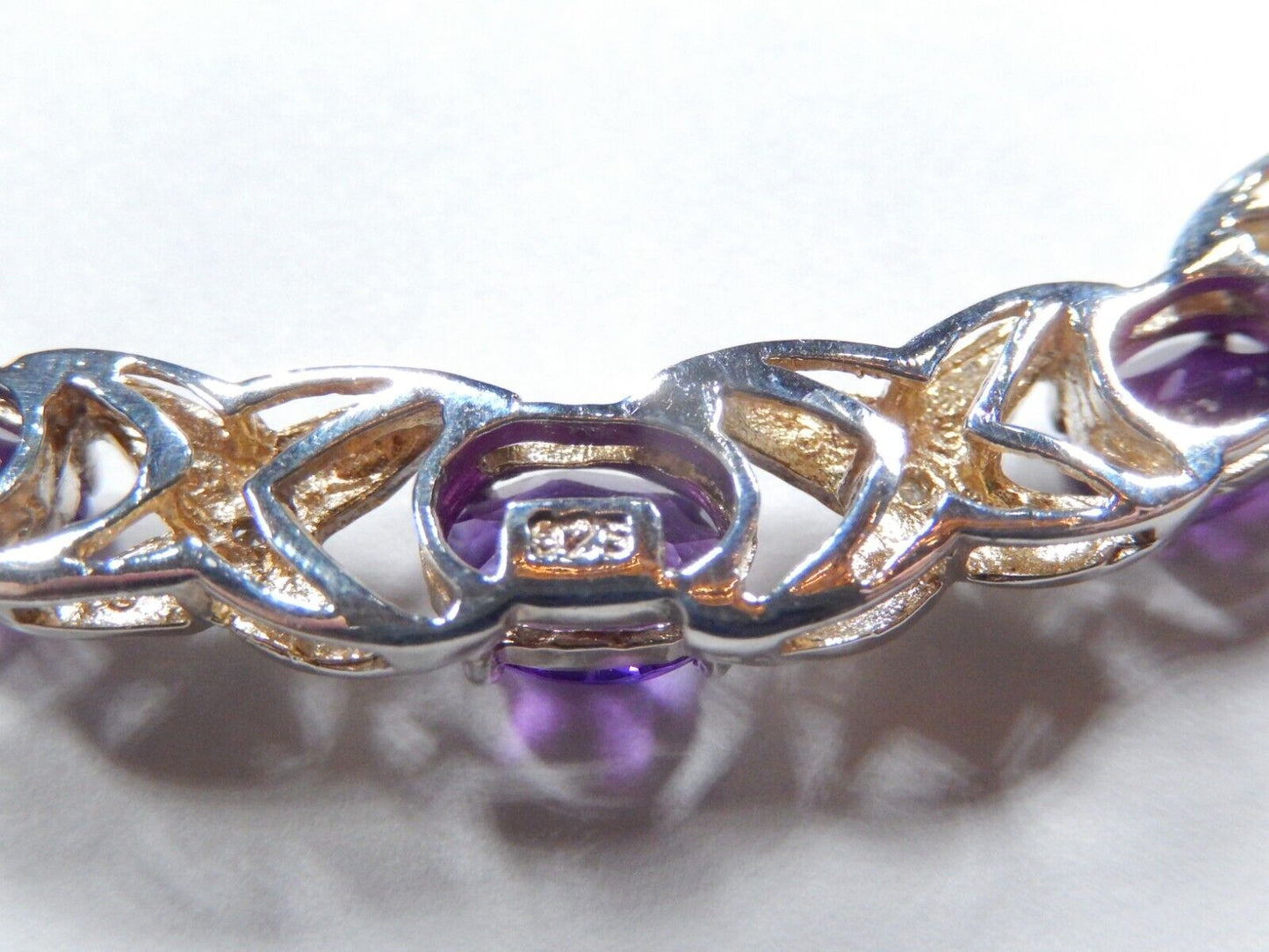 VINTAGE - Sterling Silver Amethyst and Diamond Statement Necklace 15" - 18"