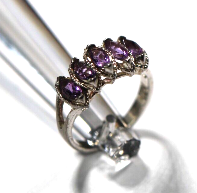 *VINTAGE*  Sterling Silver Marquise Cut Amethyst Ring size 6.75