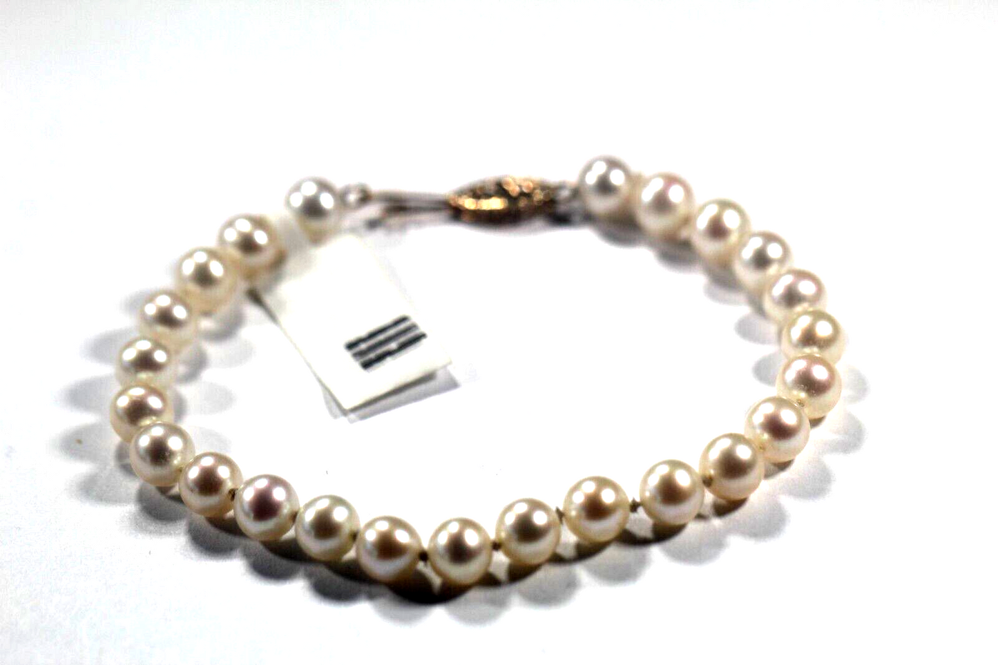 14K YG 6mm Knotted White Round Freshwater Cultured Pearl 7 inch Bracelet