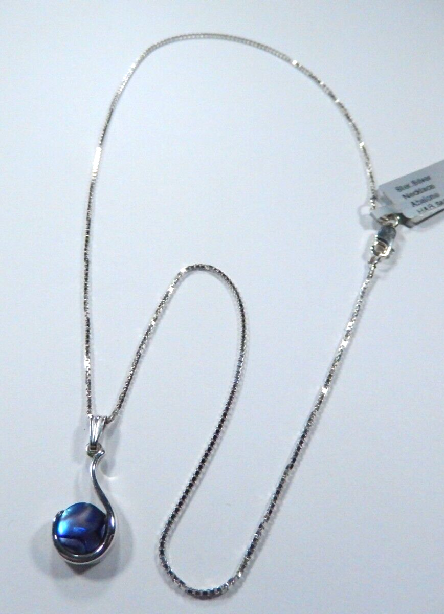 VINTAGE - Sterling Silver Abalone Shell Designed Round Pendant w/16" chain