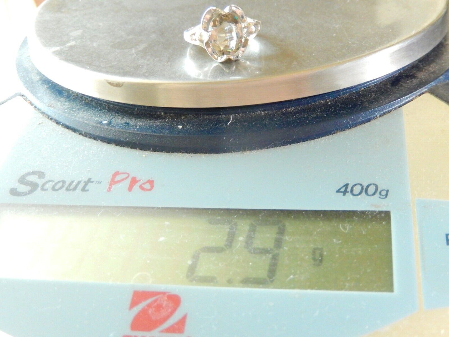 *VINTAGE* Rock Crystal Solitaire Sterling Silver Ring Size 5.25