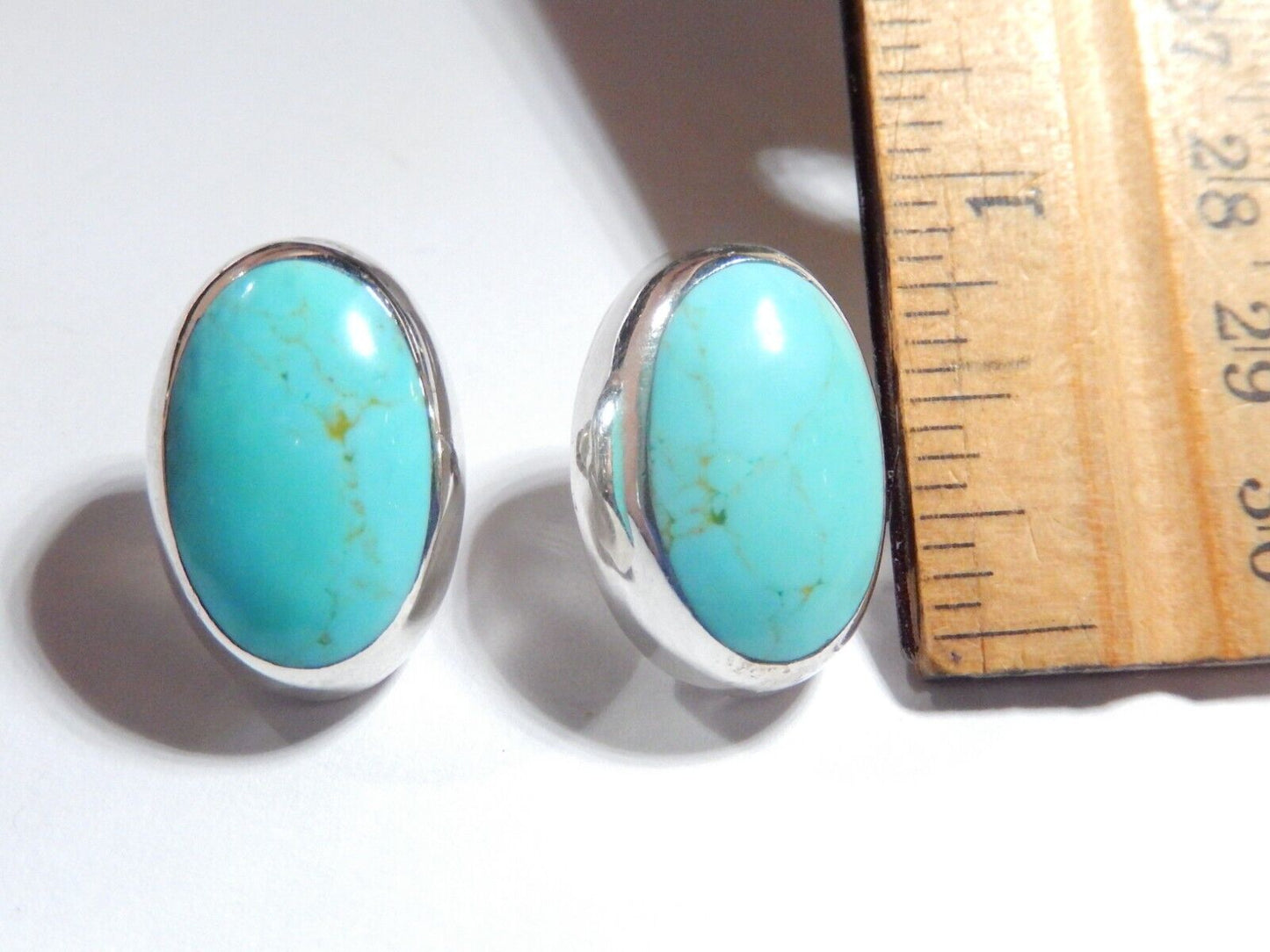 Vintage Native American Sterling Silver Turquoise Post Earrings  1" x 3/4"