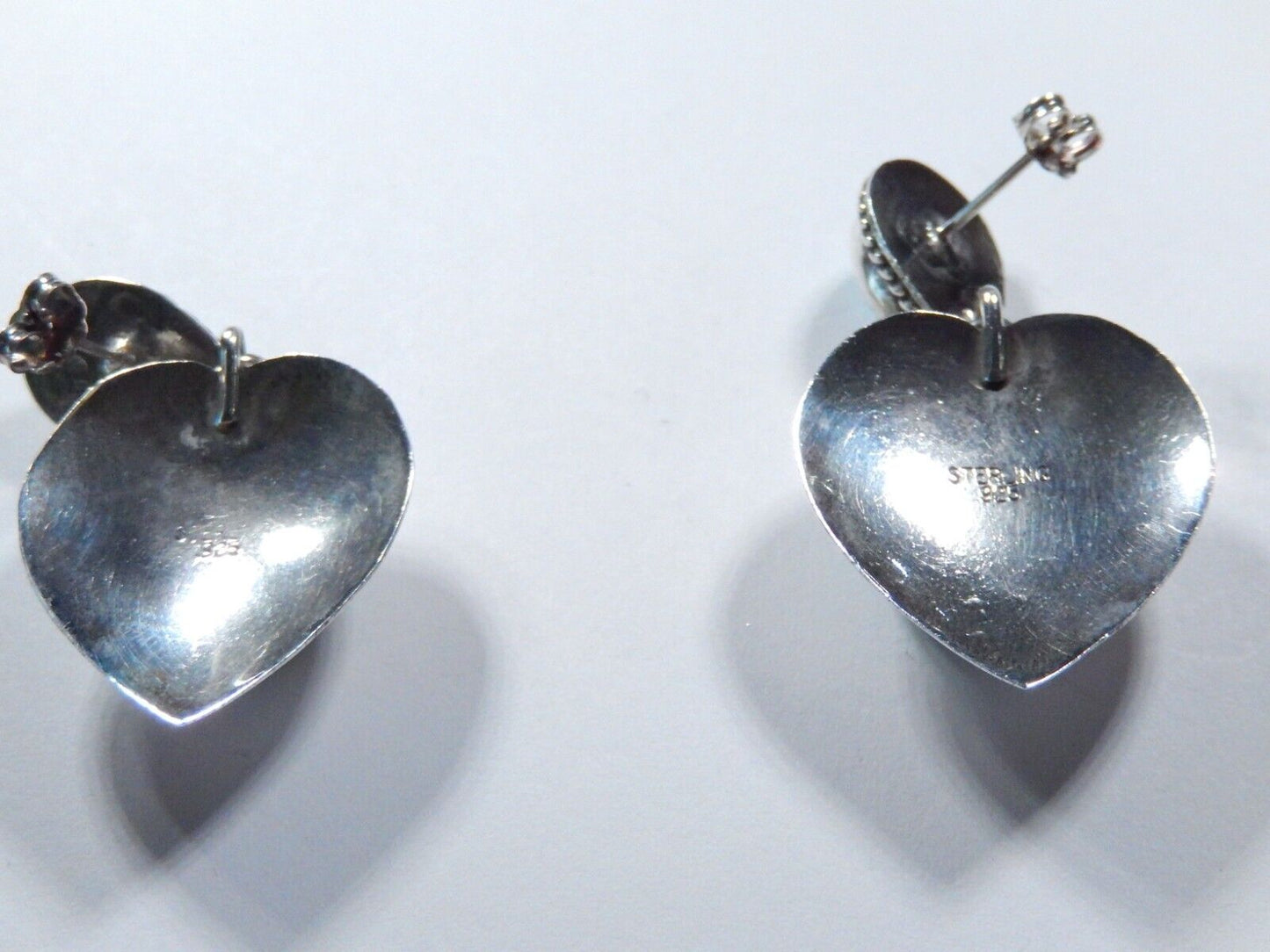*VINTAGE*  LG Southwest Sterling Silver Turquoise Heart Dangle Earrings 2" Long
